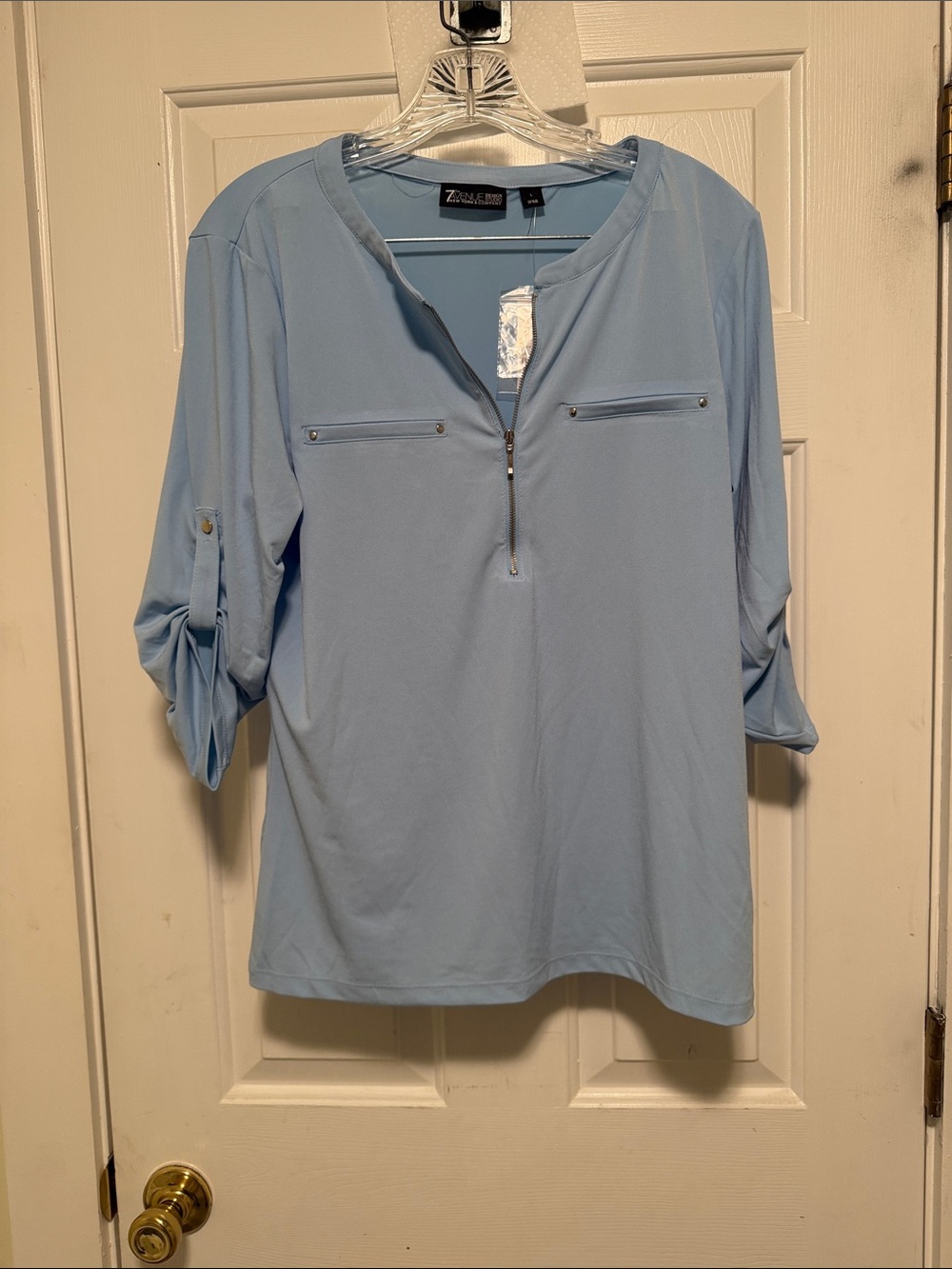 Zenana Outfitters Sky Blue Half-Zip Roll-Tab Tunic